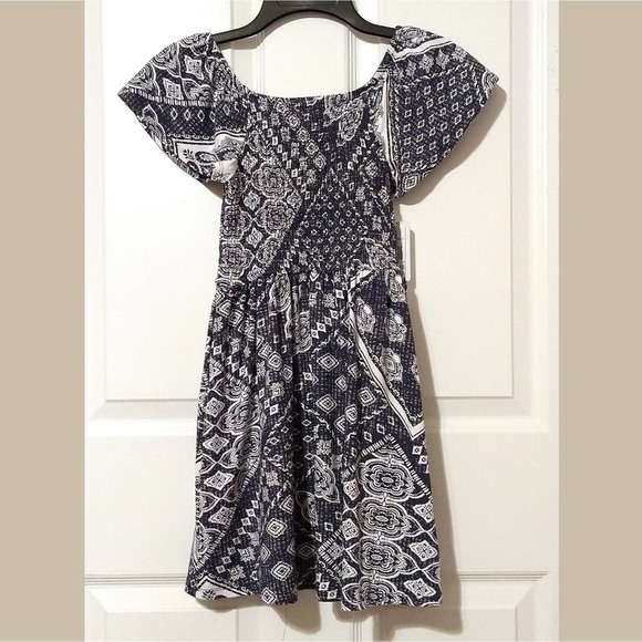 Speechless Girls Boho Navy & White Flutter Sleeve Smocked Dress, Size 8, New - Picture 3 of 6